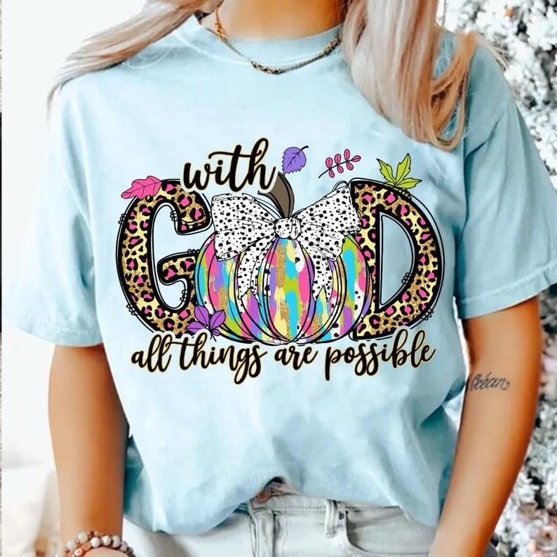 With god all things are possible brushstroke pumpkin 64858 DTF transfer