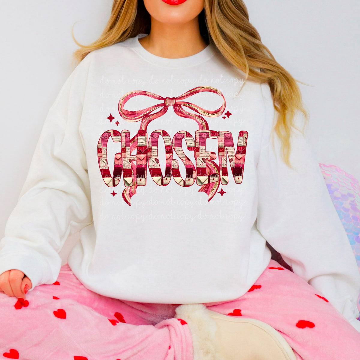 Chosen Valentines Font with bow (exclusive) DTF transfer