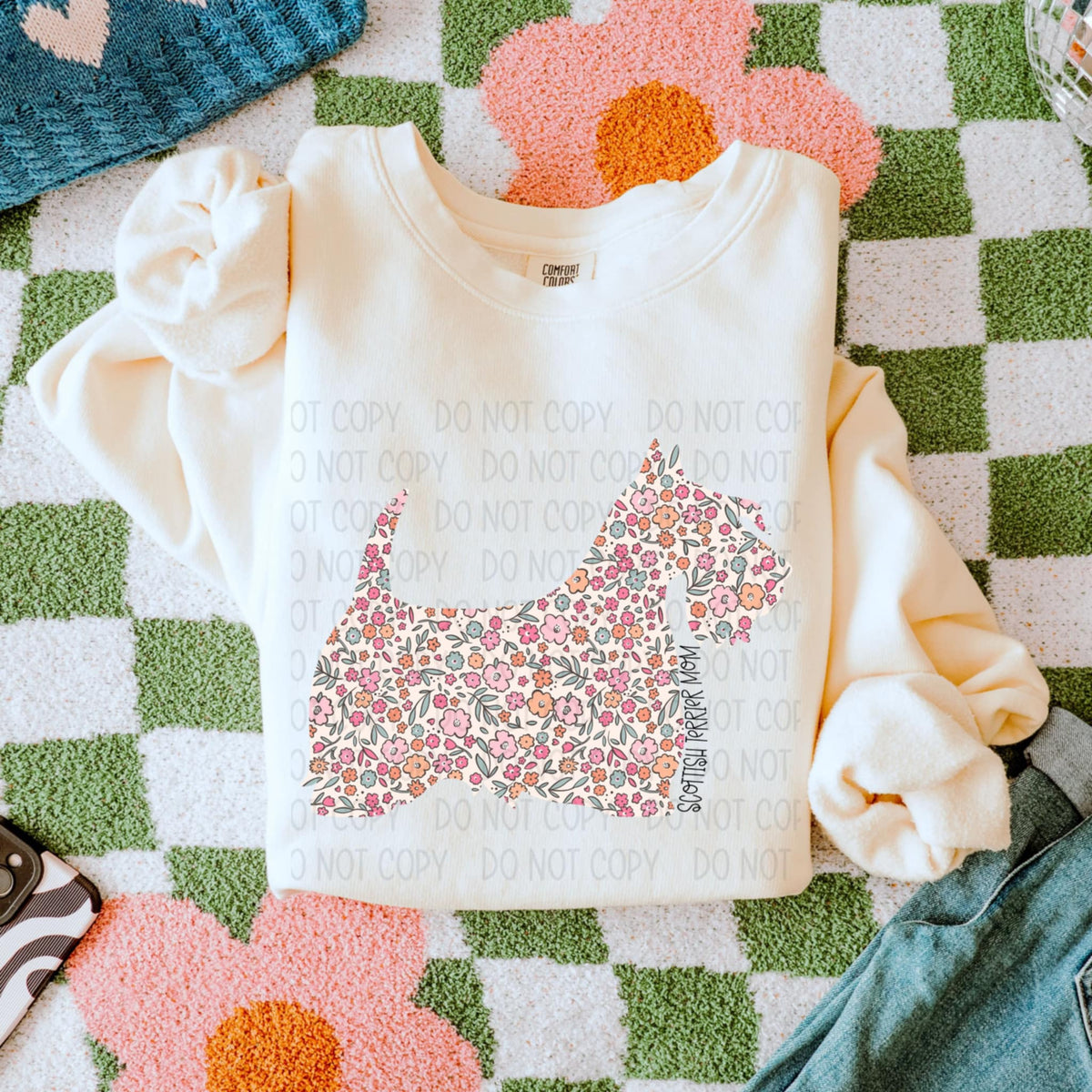 Scottish terrier mom floral puppy (SWD) 87810 DTF transfer