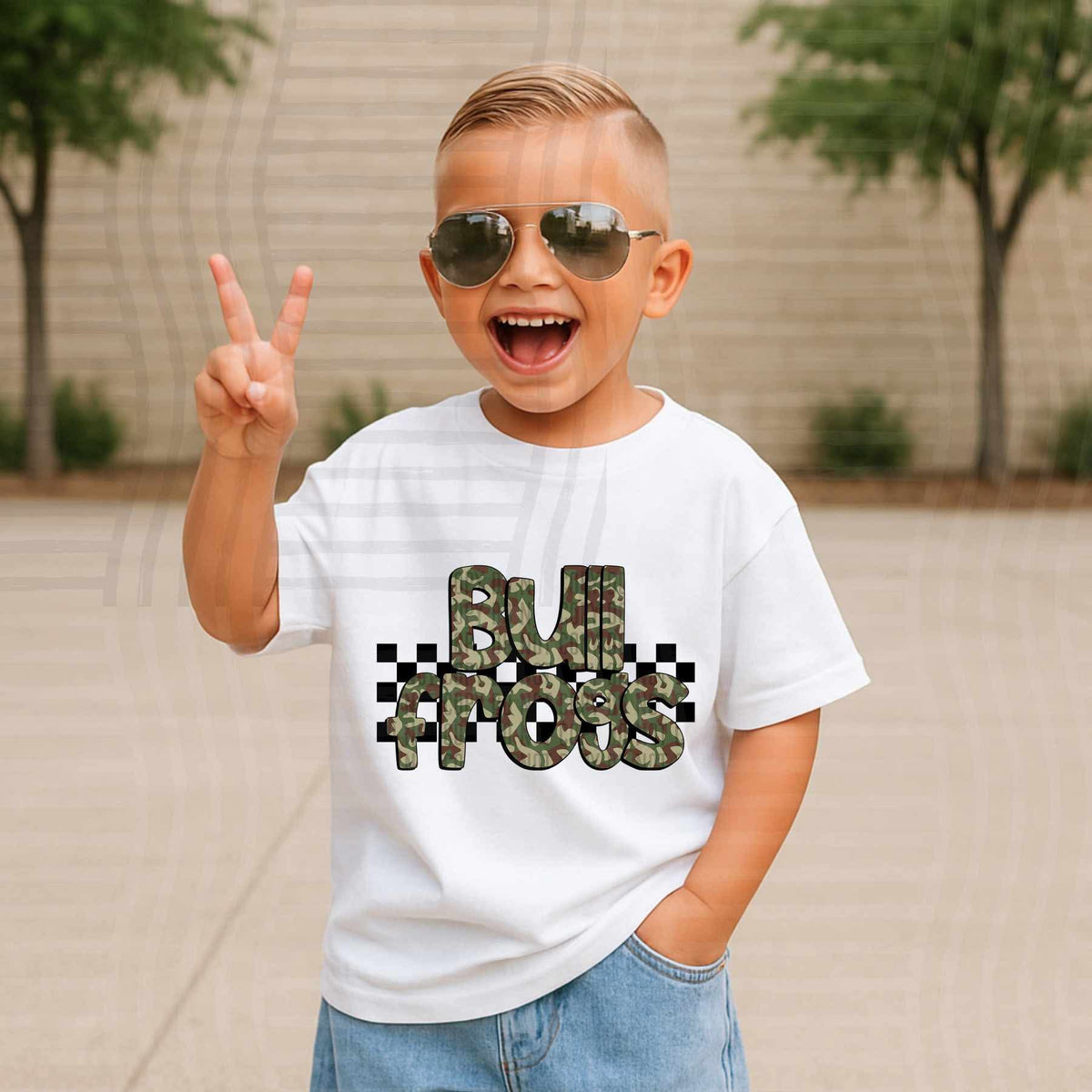 Bullfrogs Camo checkered mascots (Caplinger) DTF transfer