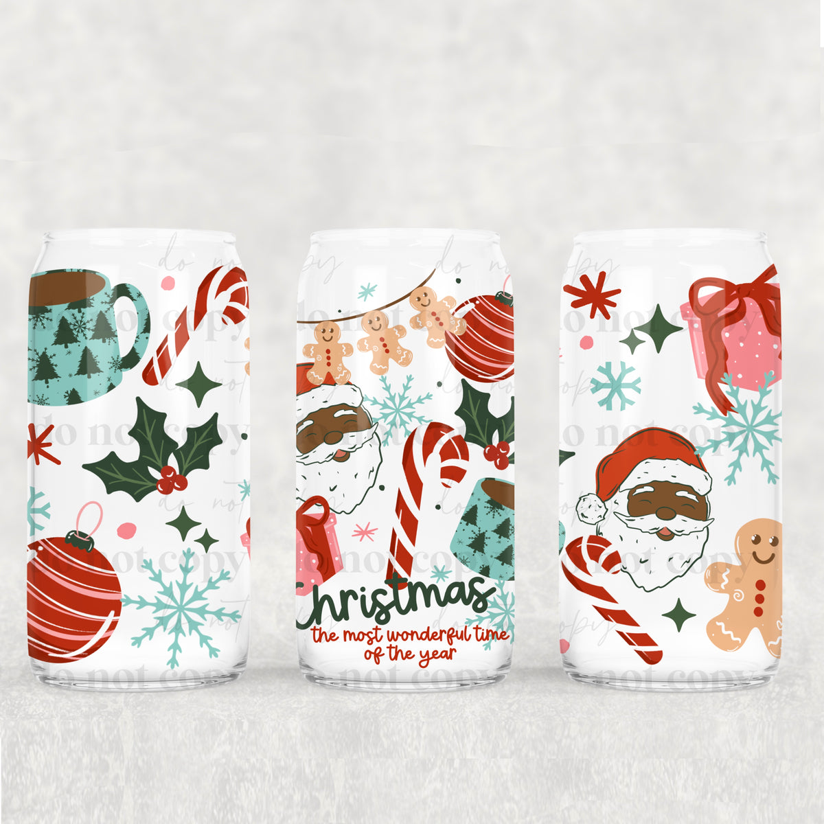Wonderful time of year Santa darker skin tone UV DTF WRAP