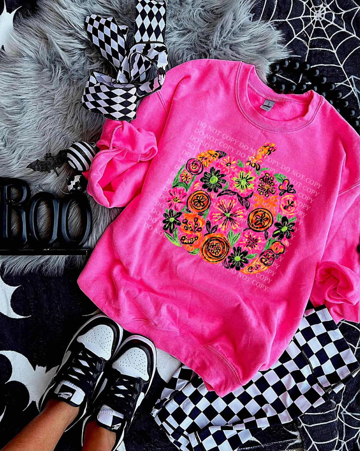 Orange black and pink abstract floral pumpkin SCG DTF transfer