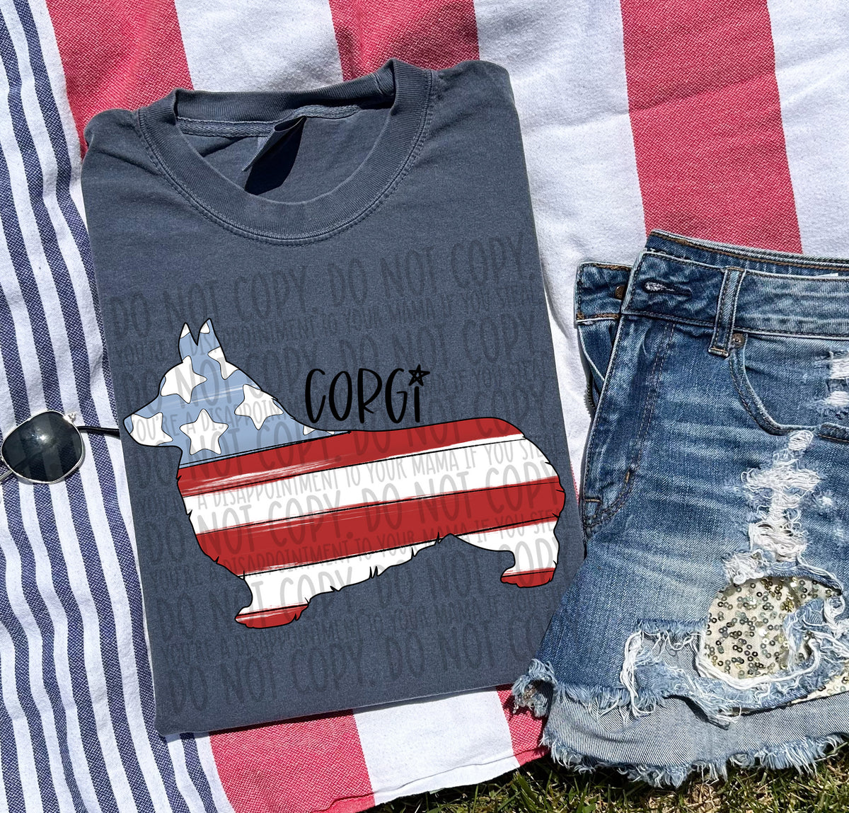 CORGI patriotic black font (SWD) DTF transfer