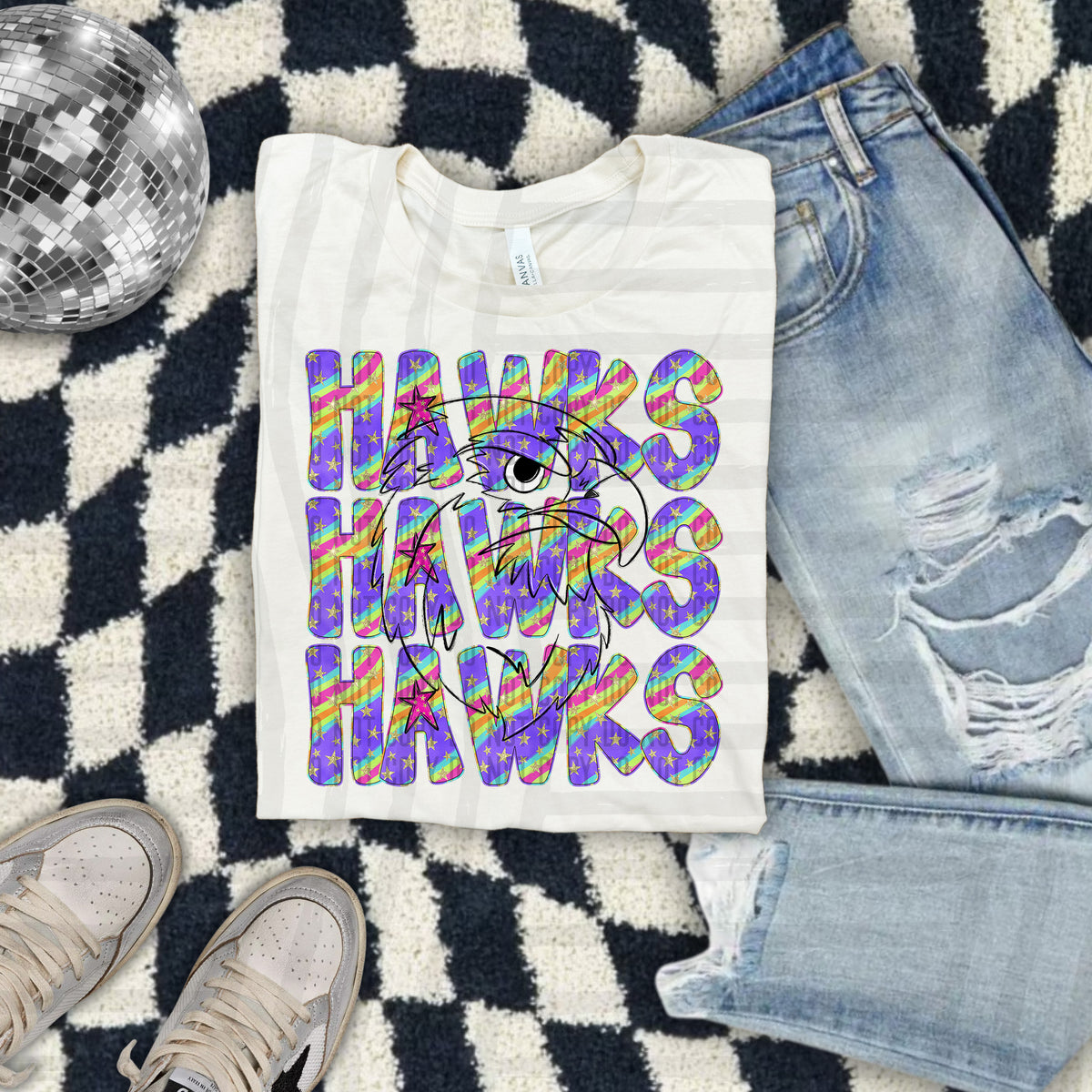 Hawks Colorful Word Stacked With Stars 108581 DTF Transfer