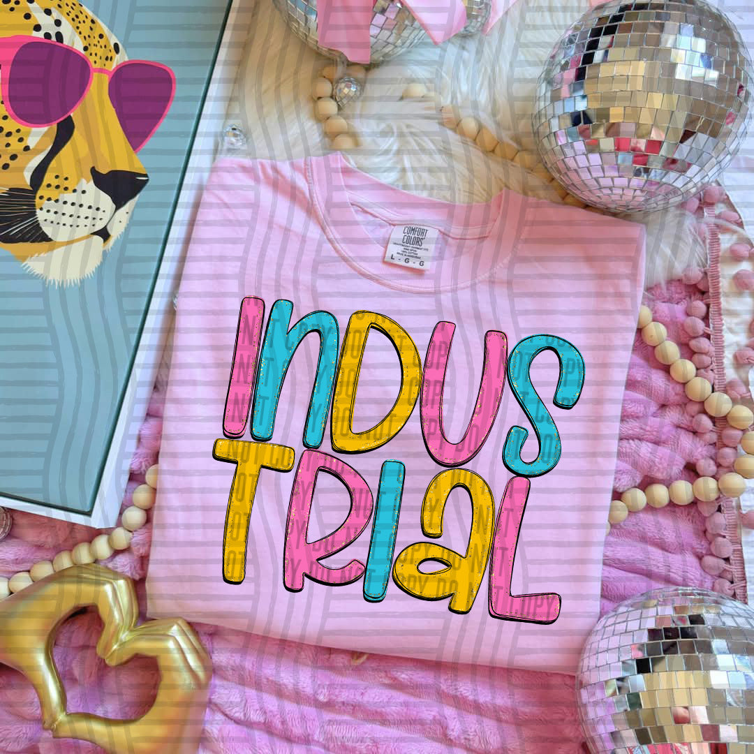 blue yellow and pink industrial stacked (Caplinger) DTF Transfer