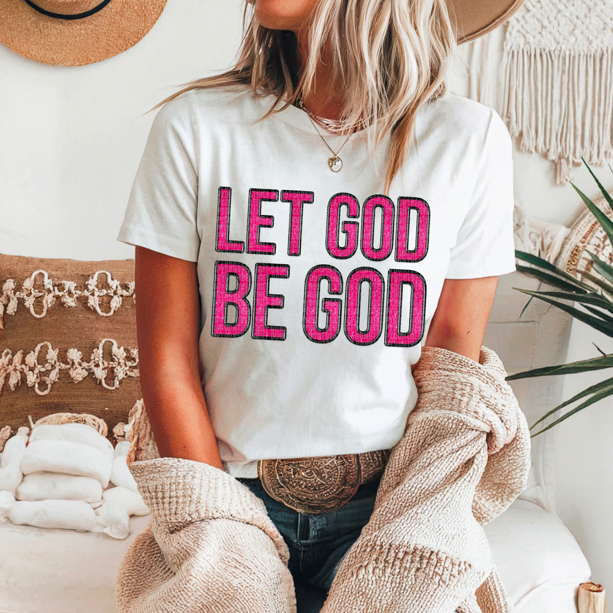 Let god be god pink font 91618 DTF transfer