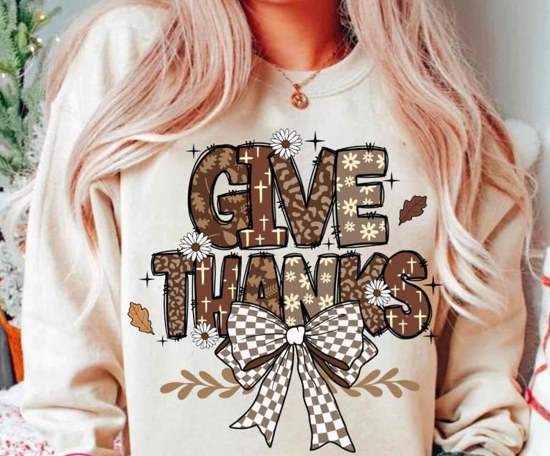 Give thanks checkered bow 109844 DTF transfer