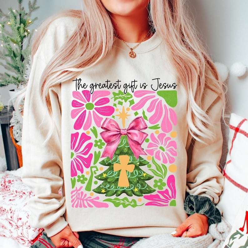 The greatest gift is Jesus rectangle black font 67908 DTF transfer