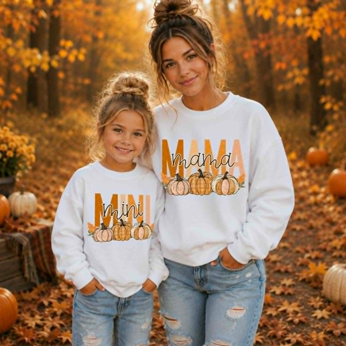 Mama with trios pumpkins fall (SDD) DTF Transfer