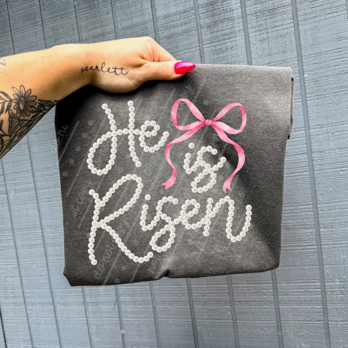 He is risen pearls font (pink bow) DTF Transfer