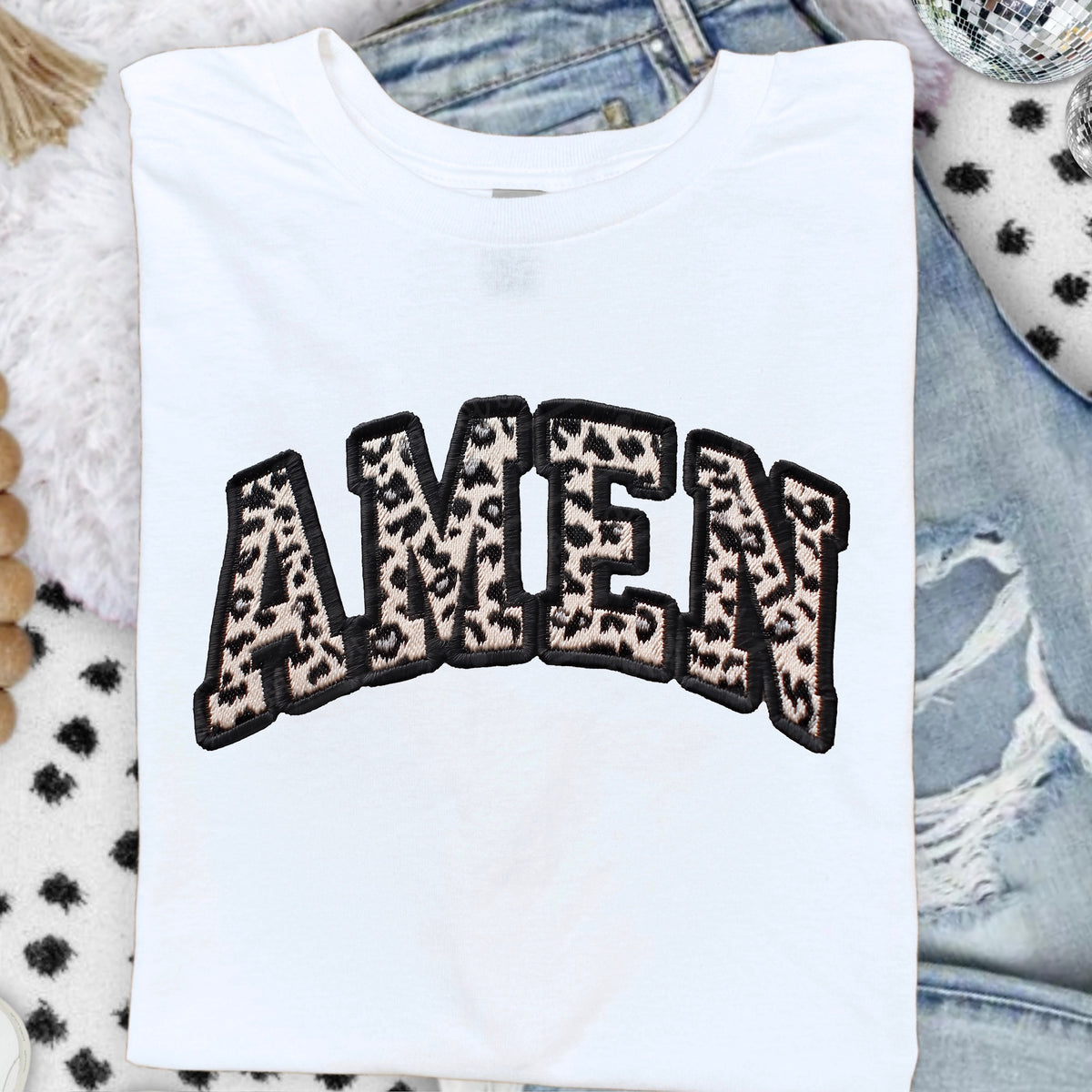 Amen leopard faux patch DTF transfer