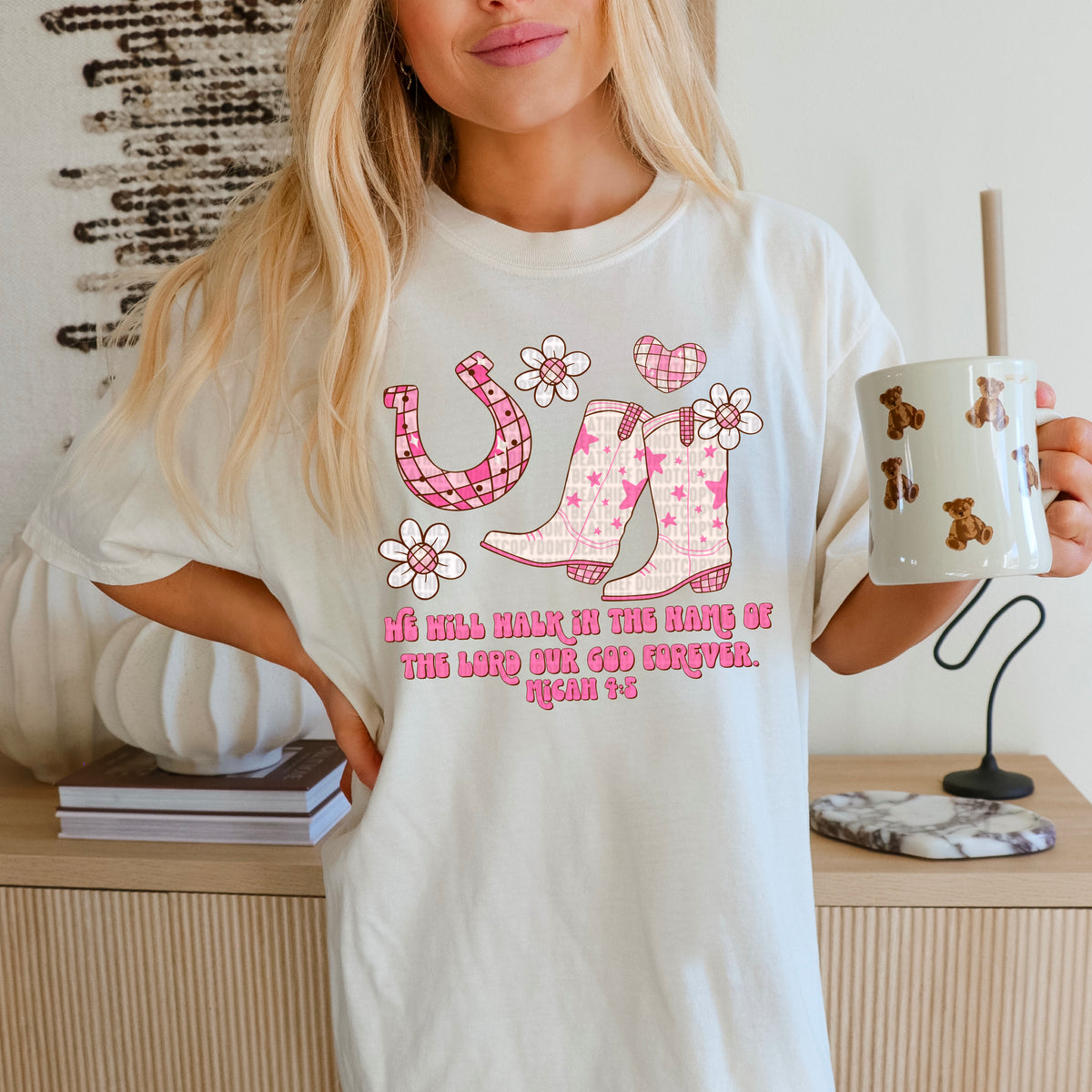 We will walk in the name of the lord our god forever pink horse shoe and boots 93631 DTF transfer