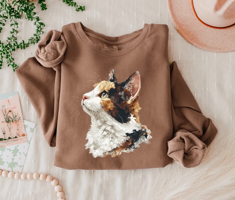 Needlepoint Calico Cat (s&g) DTF Transfer