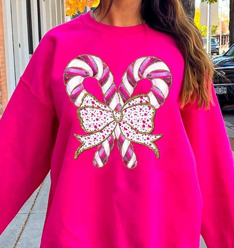 Pink candy canes with bow 64935 DTF transfer