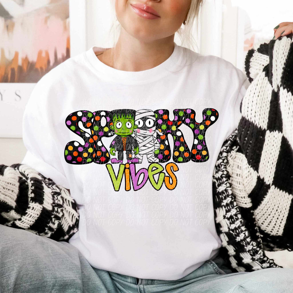 Spooky vibes polka dot frank and mummy (City) DTF transfer