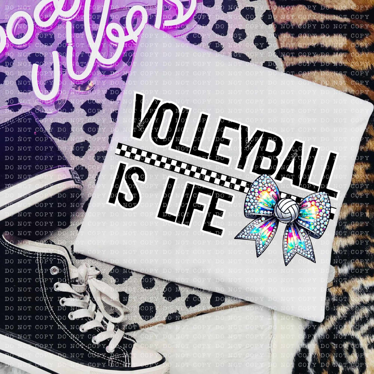 Volleyball is life rhinestone bow (ECHT) 58791 DTF transfer