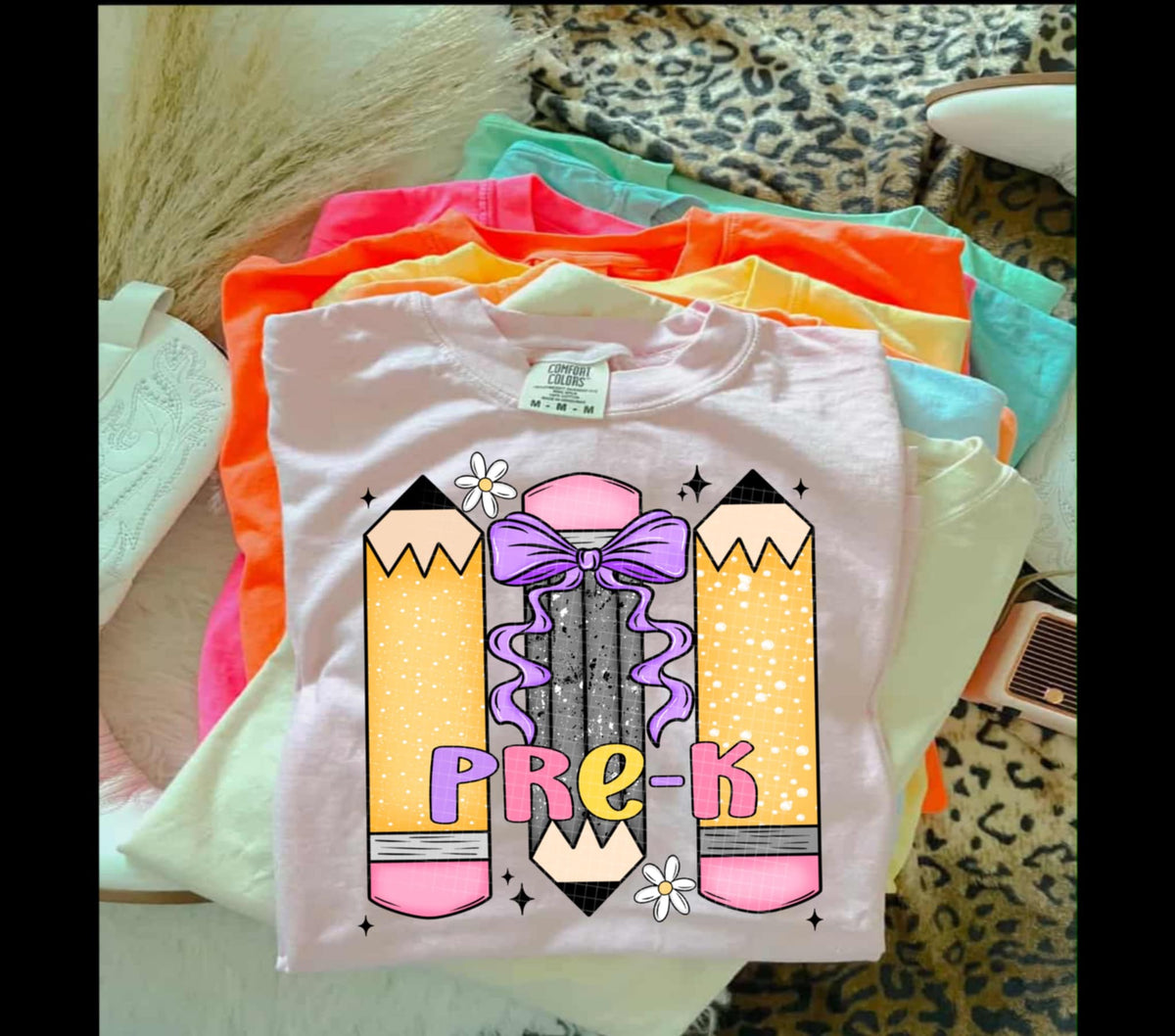 Pre-K Checker & Pencils girly (with bow) (linda) DTF transfer