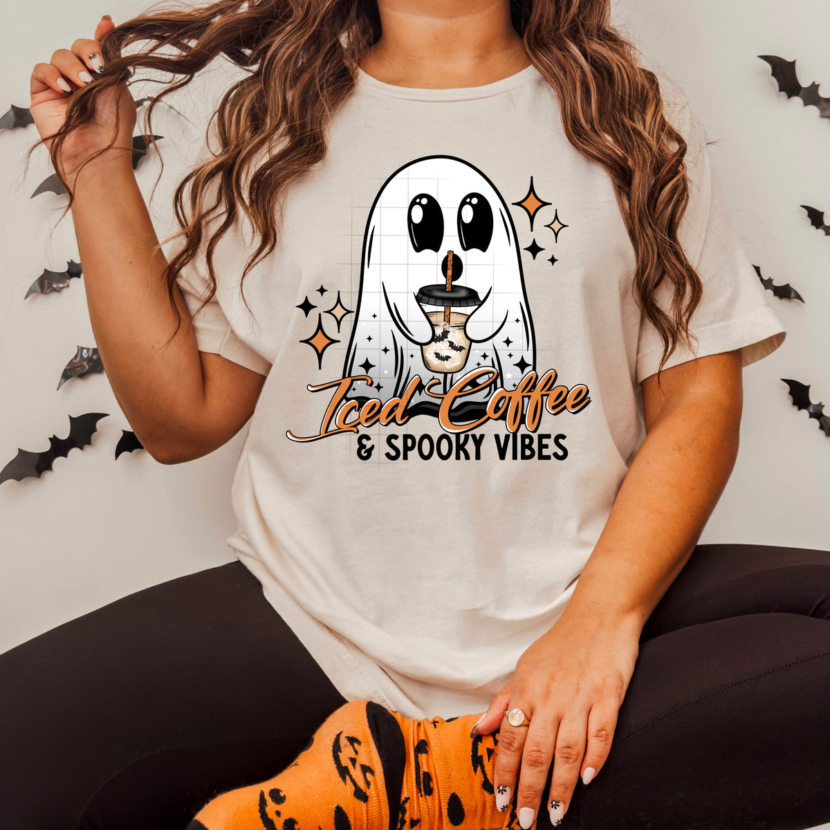 Iced Coffee Spooky Vibes black words (CSC) DTF transfer