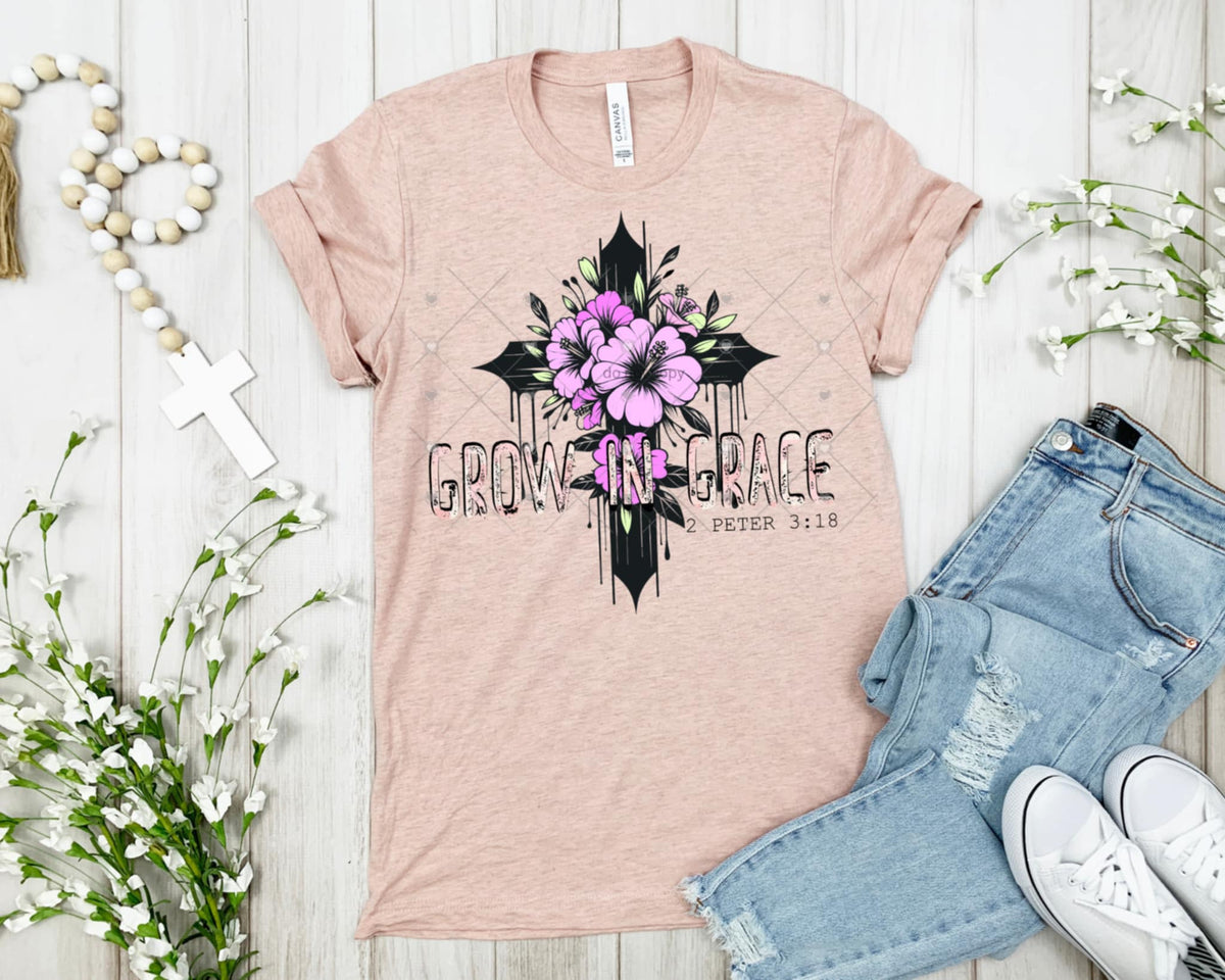 Grow in grace cross purple flowers 94567 DTF transfer