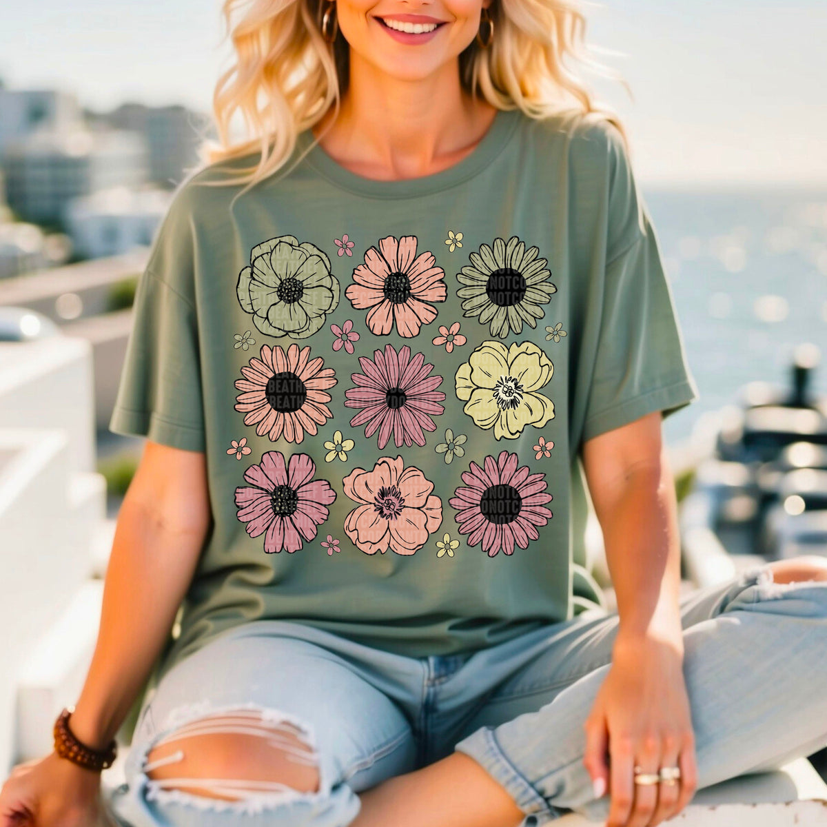 Muted flower collage 95080 DTF transfer