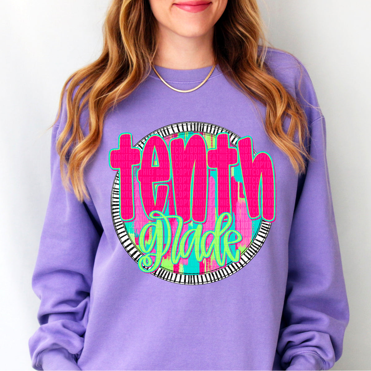 Tenth grade teacher pink font circle 106187 DTF transfer