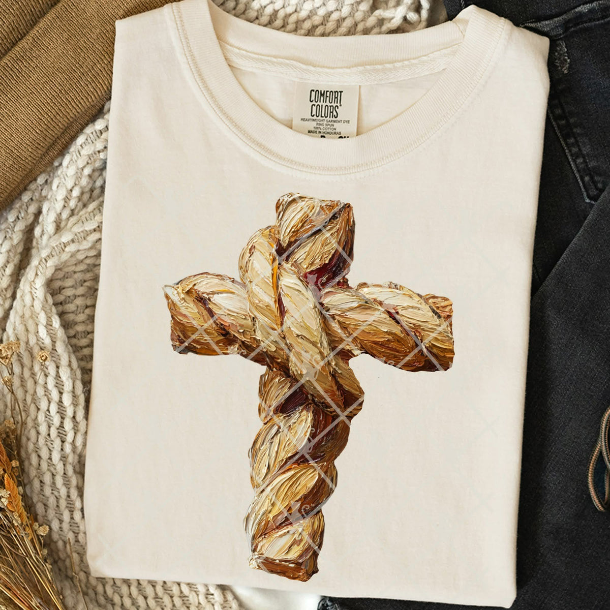Gold Faux paint rope cross (TTD) DTF Transfer