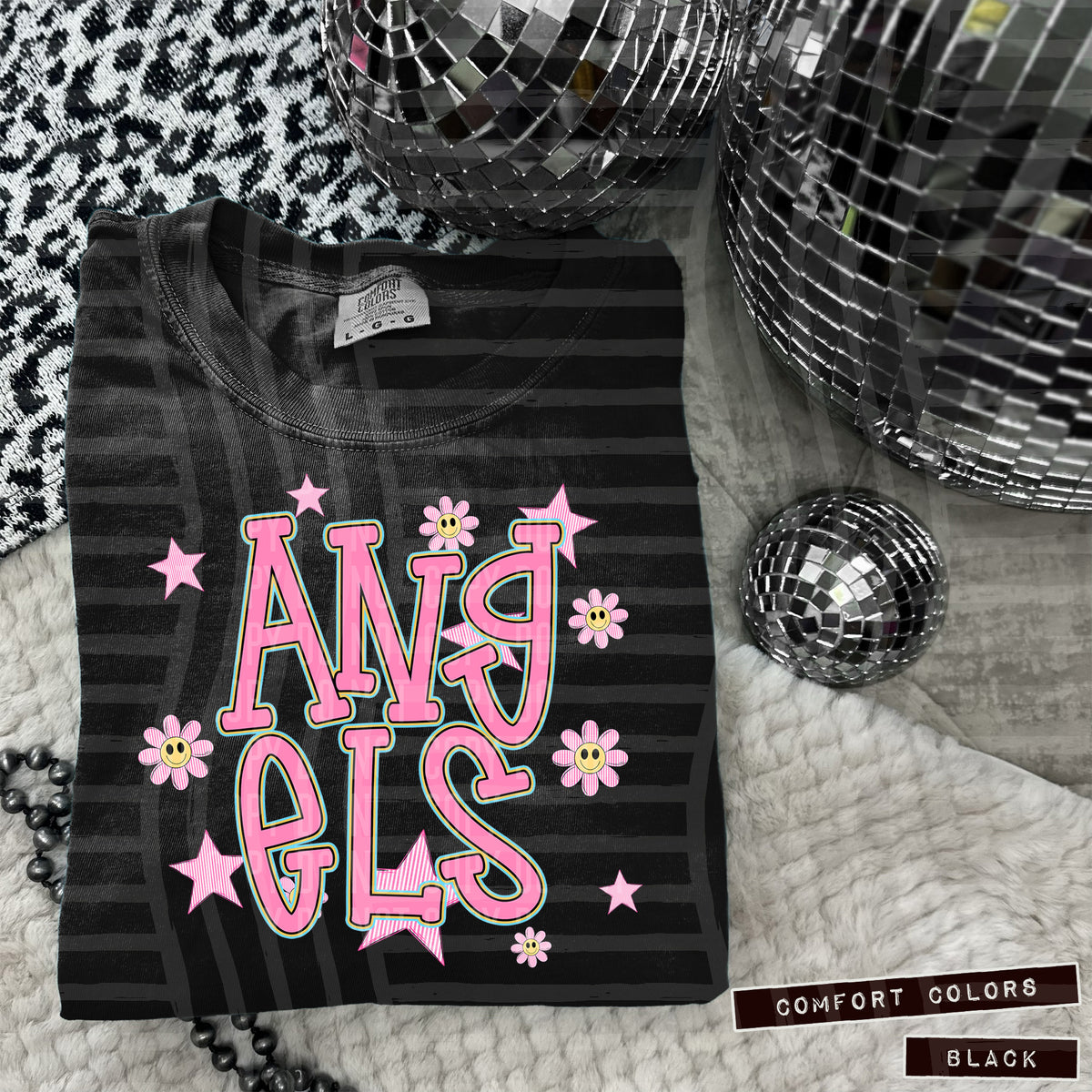 Angels Pink Flowers And Stars 104889 DTF transfer