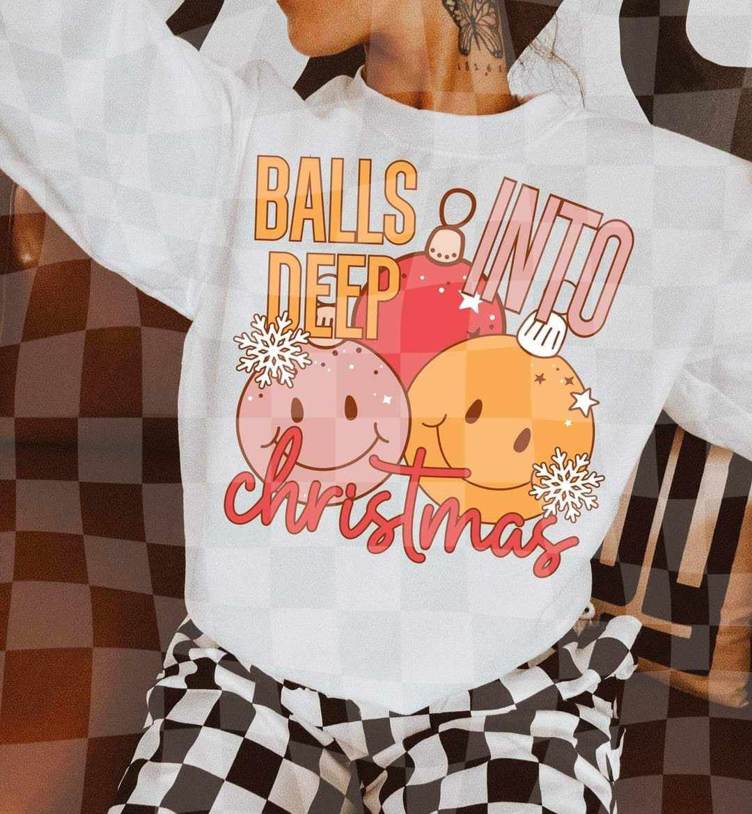 Balls deep into Christmas pink and yellow (LYTTLE) 65786 DTF transfer