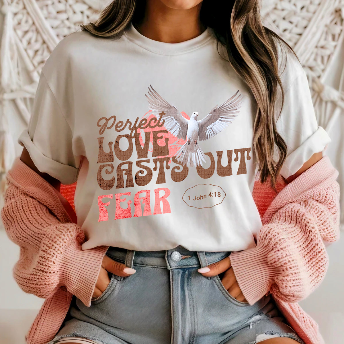 Perfect love casts out fear brown and pink font 95438 DTF transfer