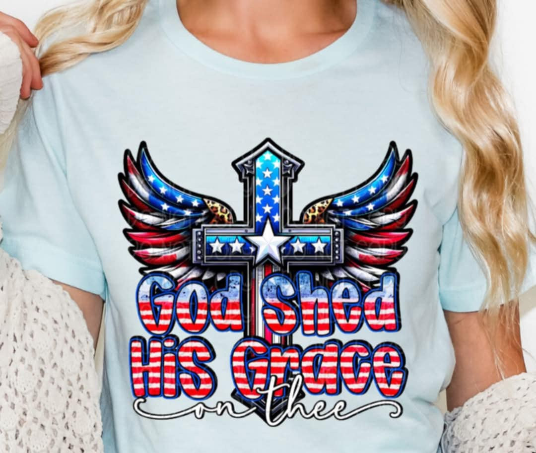God shed his grace on thee cross with wings 100455 DTF transfer