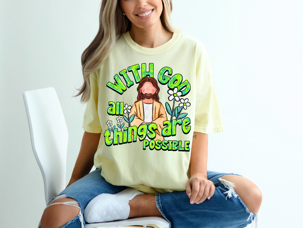 With god all things are possible green font (C’s) 67488 DTF transfer