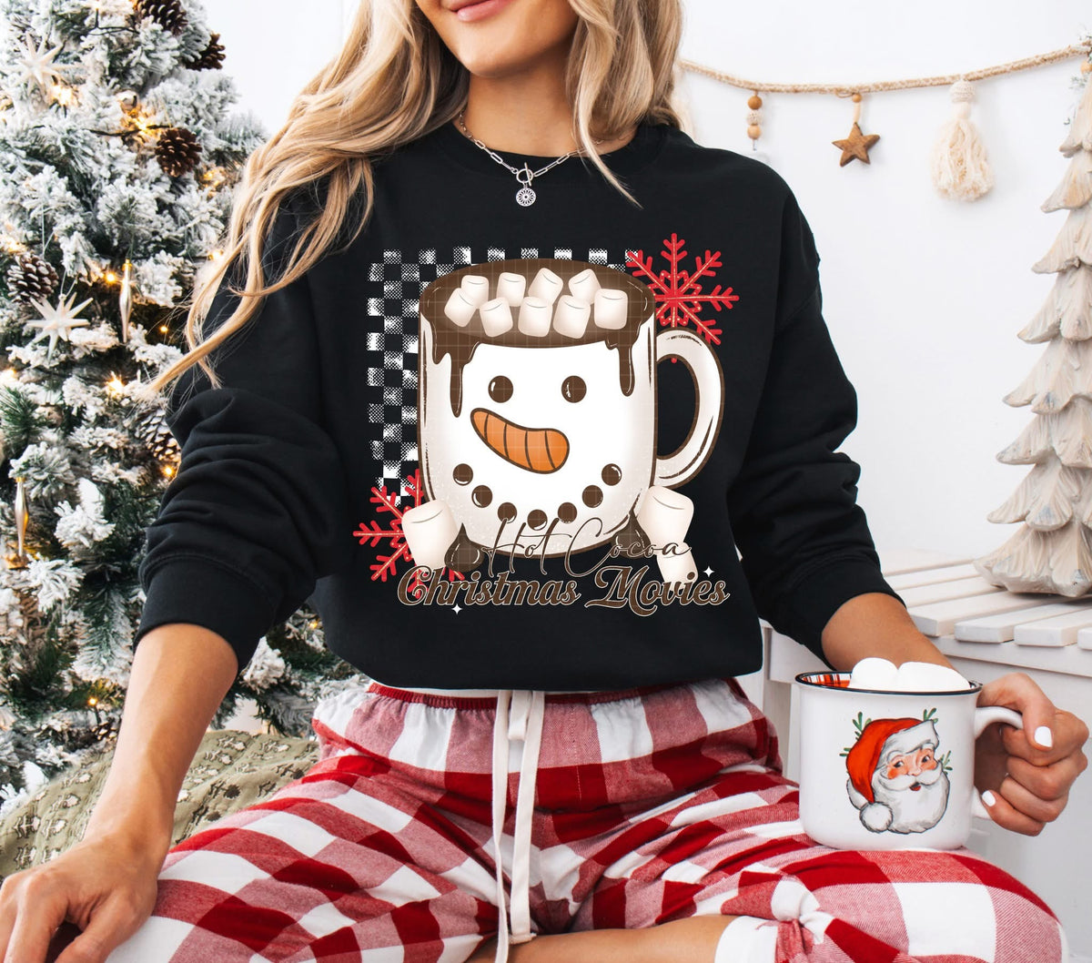 Hot Cocoa Christmas Movies white checker (Linda) DTF Transfer