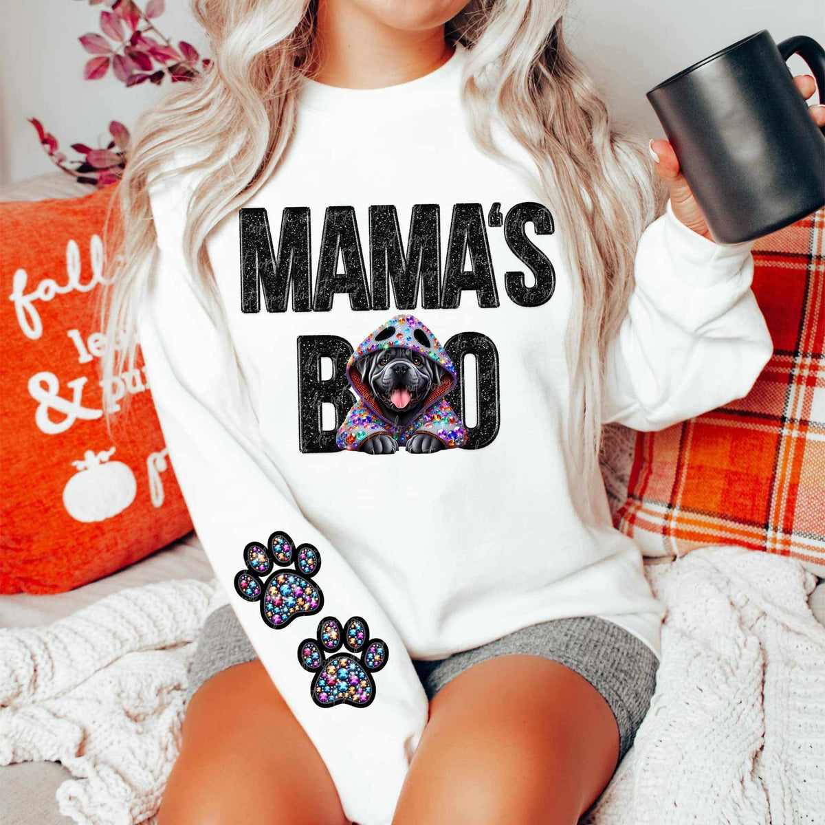 Mamas boo grey dog FRONT ONLY 52898 DTF transfer