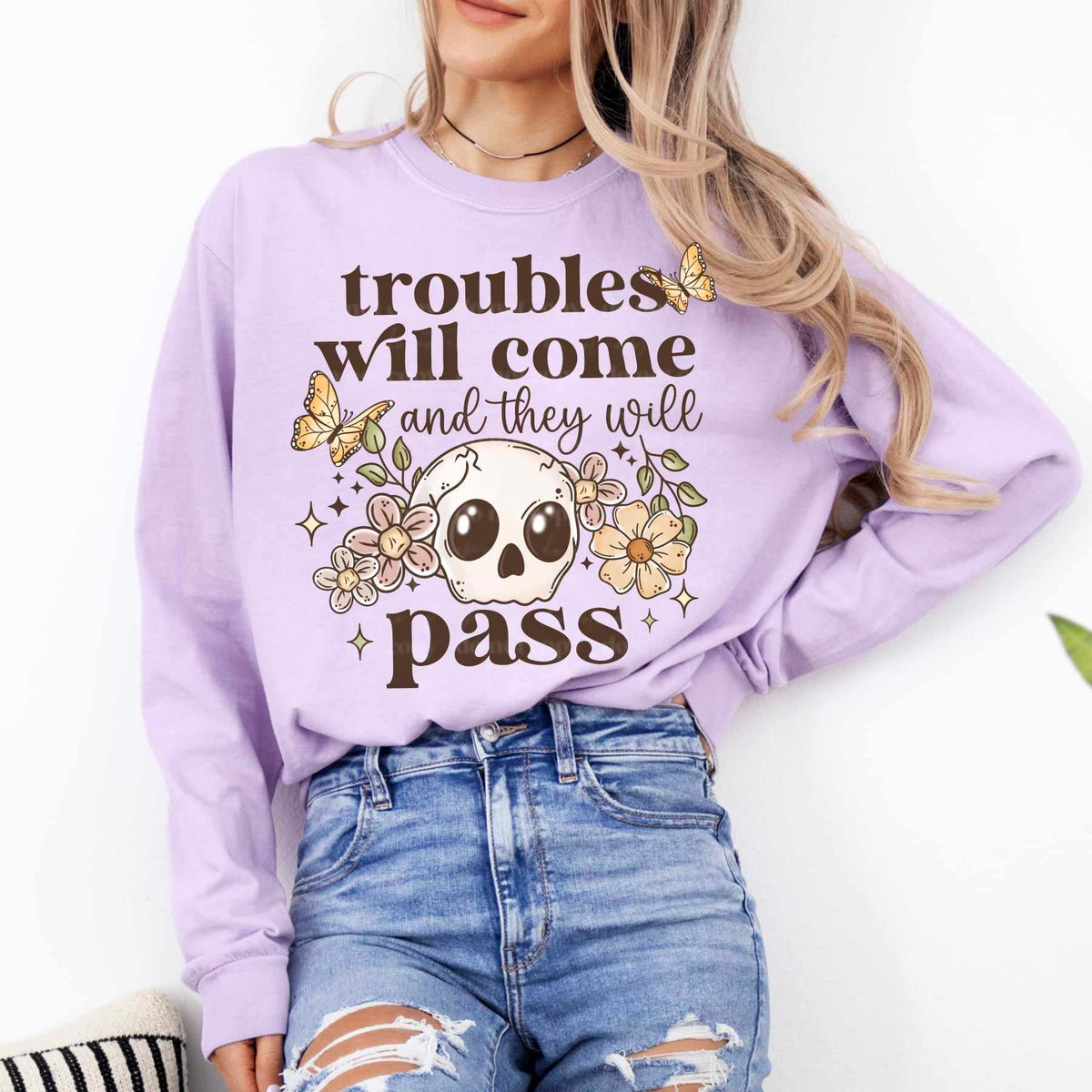 Trouble will come and they will pass black font (CSC) 65720 DTF transfer