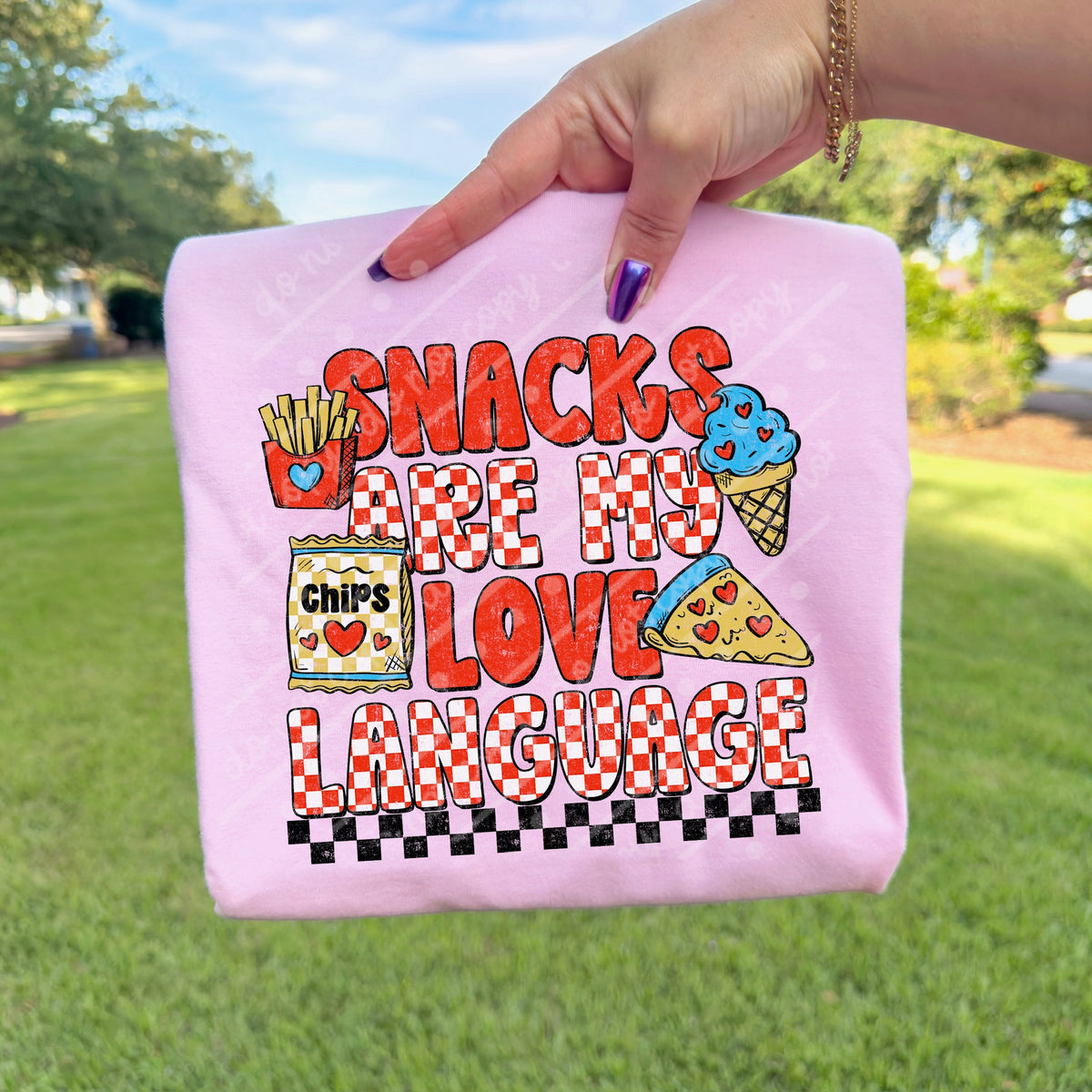 Snacks are my love language red (scarlow) DTF transfer