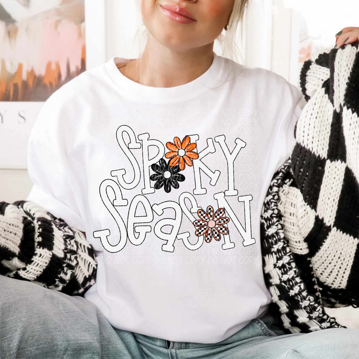 Spooky season orange and black flowers in middle (City) DTF transfer