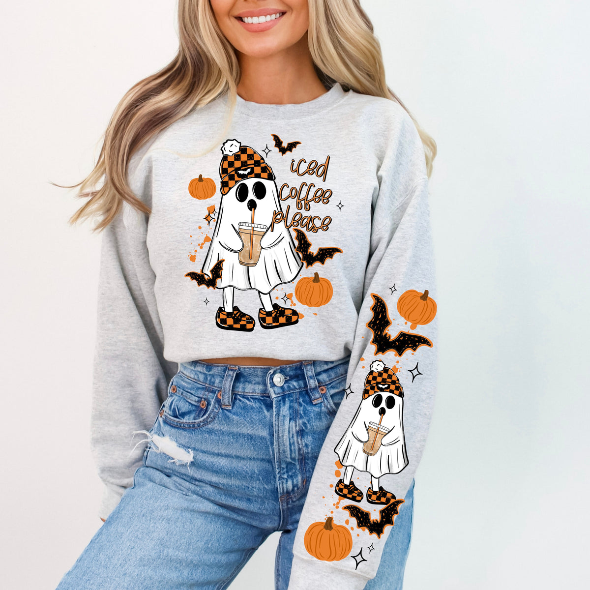 Iced coffee please ghost (set two sleeves) (CSC) DTF Transfer