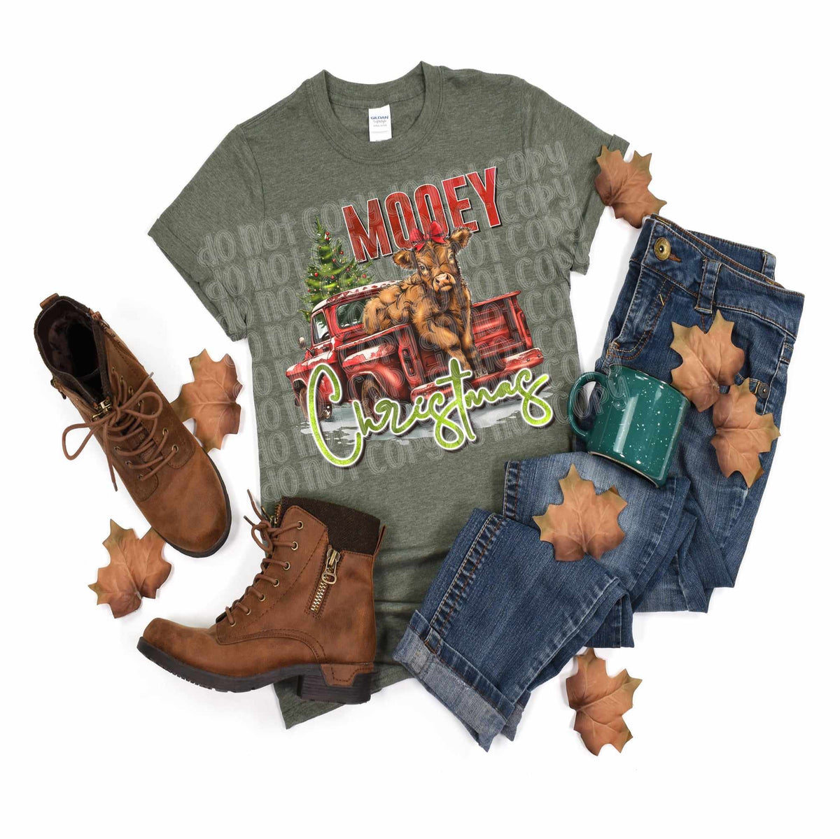 Merry Christmas shaggy cow red truck  60563 DTF transfer