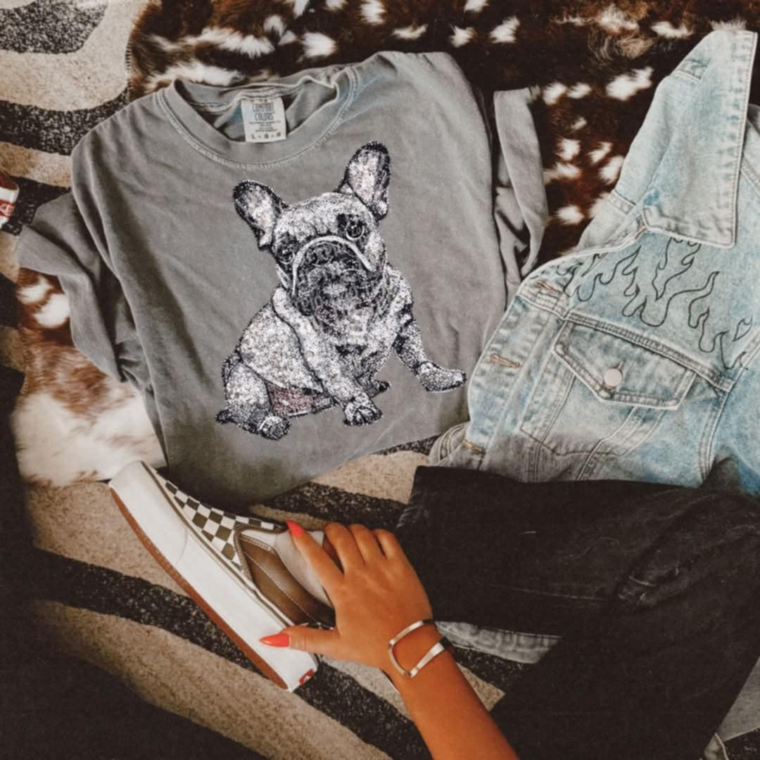 Rhinestone grey French bulldog (Classy) 95276 DTF transfer