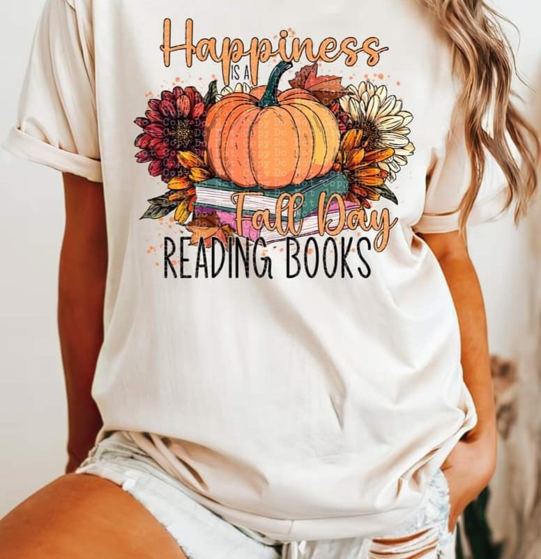 Happiness fall day reading books (CSTAGE) 52698 DTF transfer