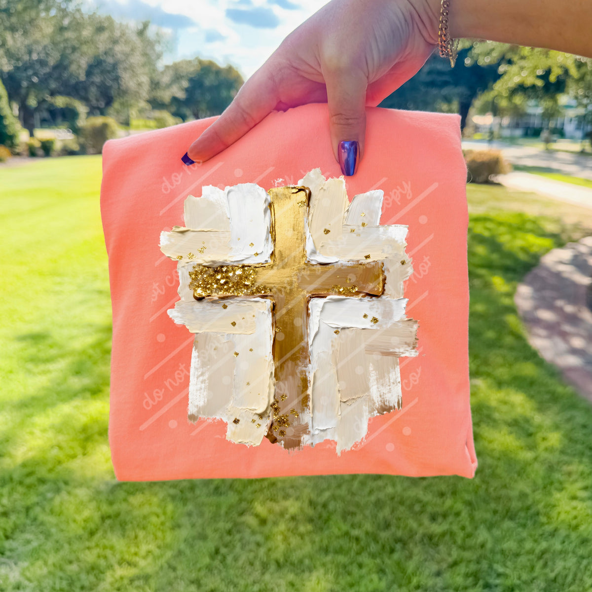 Gold Faux Paint Cross DTF transfer