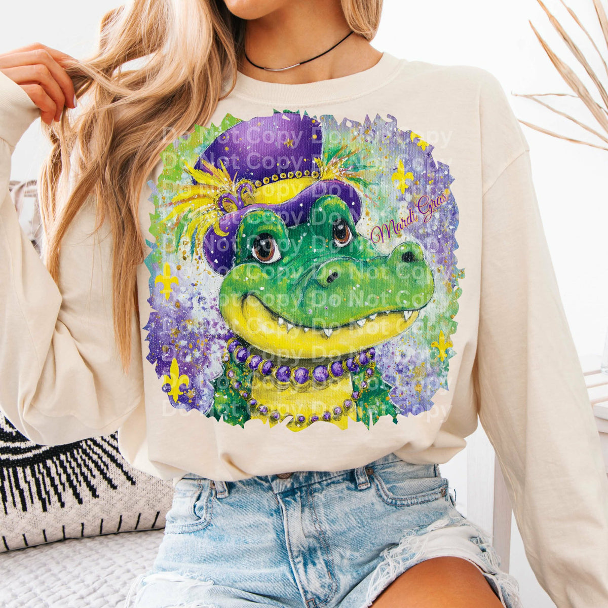Mardi Gras crocodile (irene) DTF transfer