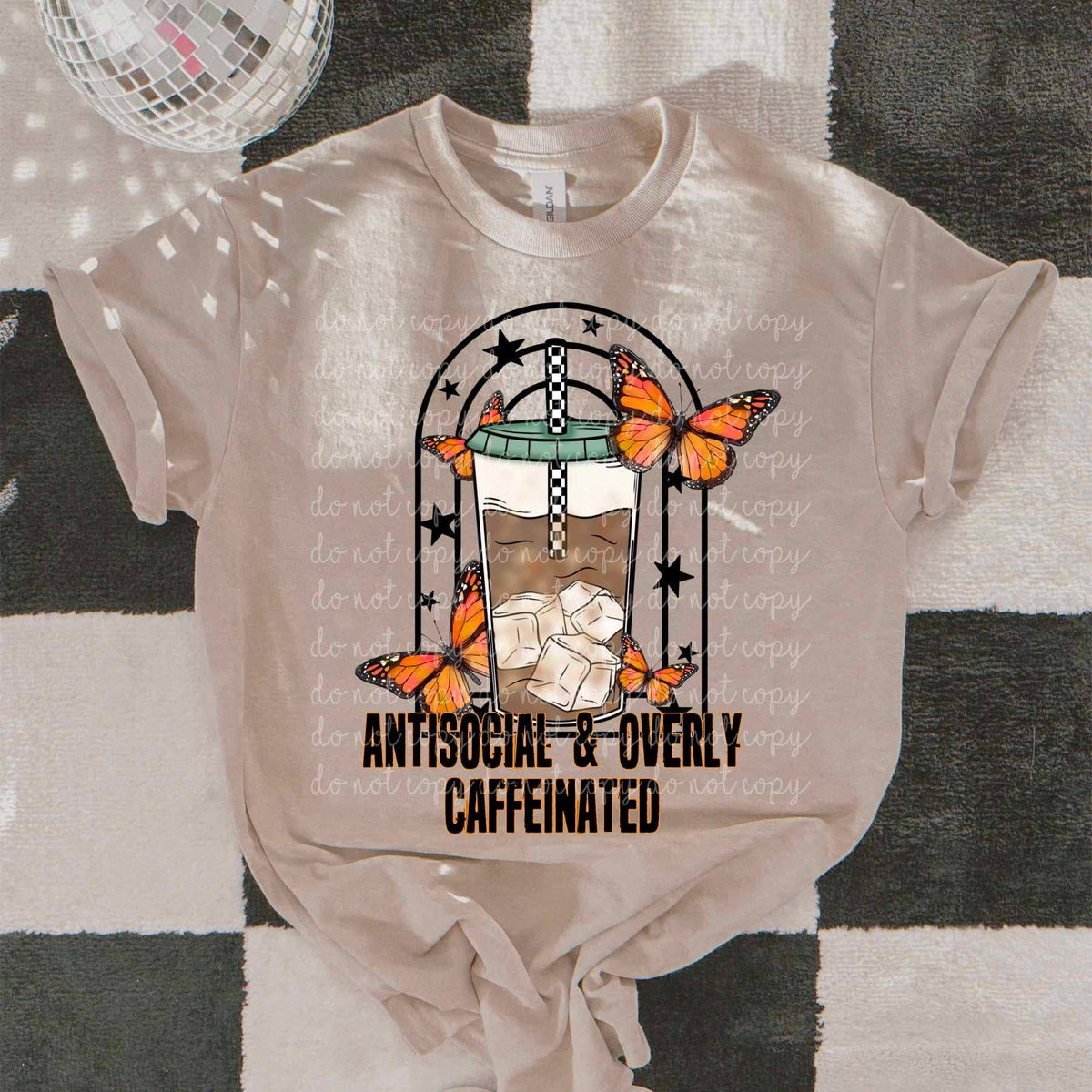 Antisocial and overly caffeinated latte with butterflies (MMD) 52661 DTF transfer