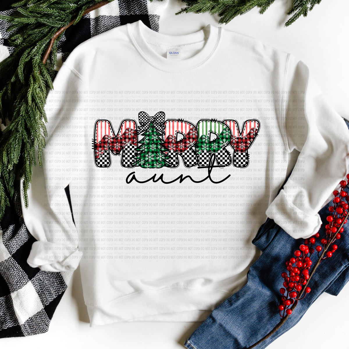 Merry Aunt stripe plaid and checker (revel) DTF Transfer