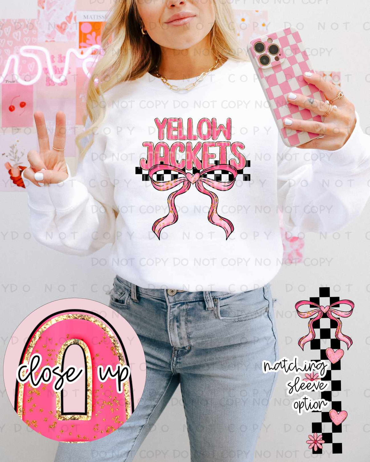 Yellow jackets pink and gold with bow (Caplinger) 80388 DTF transfer