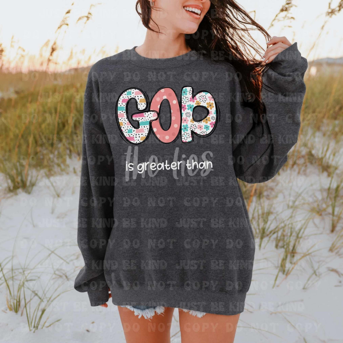 God is greater than the lies color and white (VLB) 87419 DTF transfer