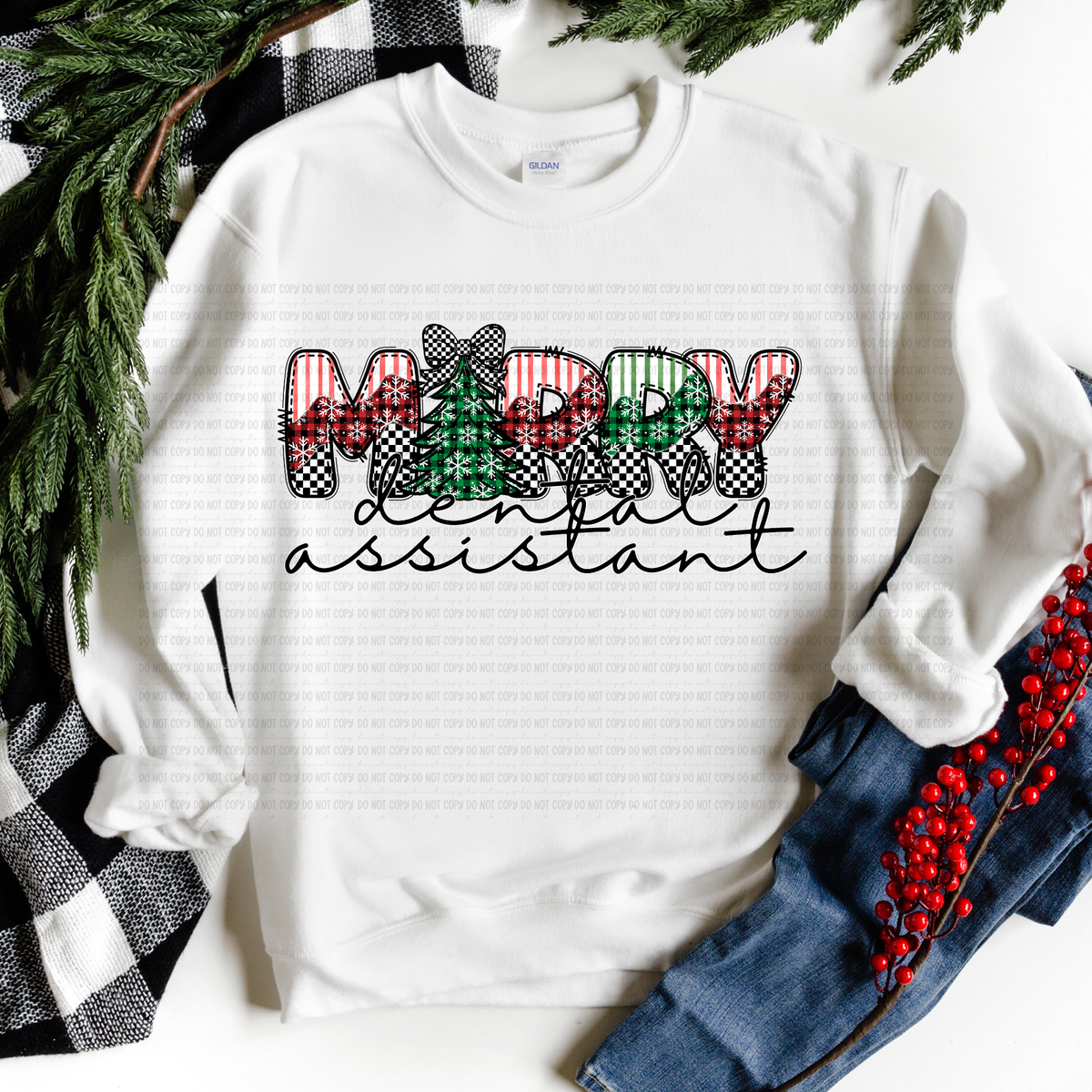 Merry dental assistant stripe plaid and checker (revel) DTF Transfer