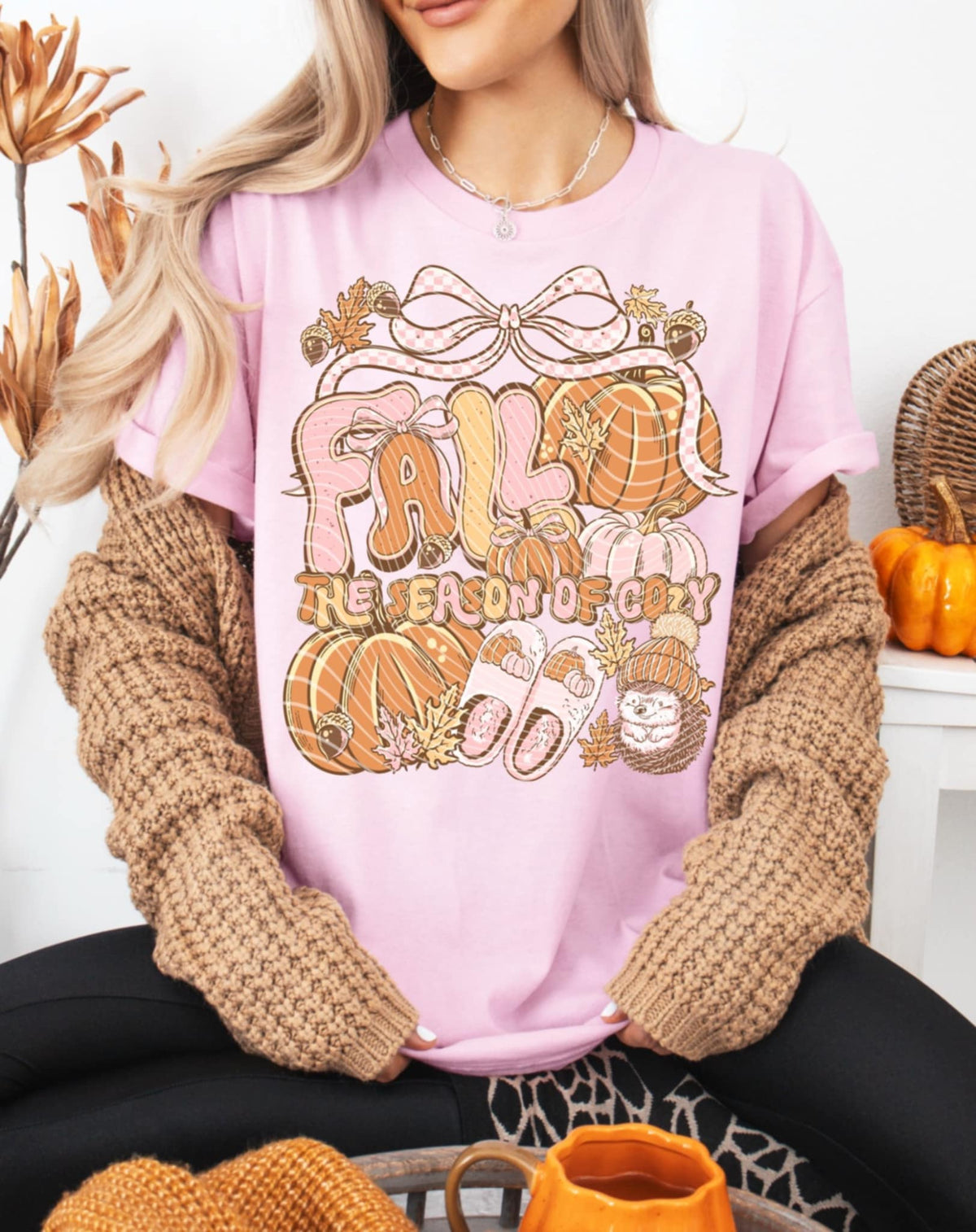 Fall The Season Of Cozy with PINK bow (ag) DTF transfer