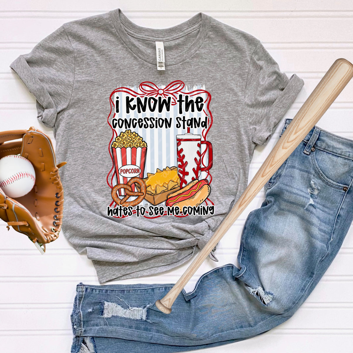 Concession stand hates to see me coming (stripes and bow frame) (MZ) DTF Transfer
