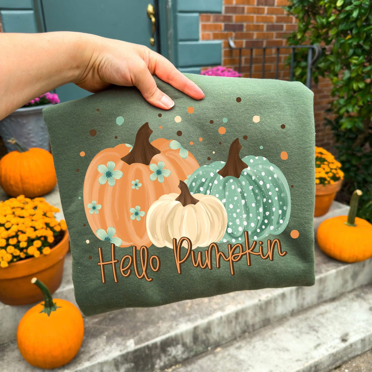 Hello Pumpkin (green and orange)   (CSC) DTF Transfer
